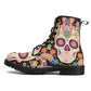 Sugar skull boots for men women, Dia de los muertos candy skull women boots skeleton leather boots, sugar skulls men leather boots shoes