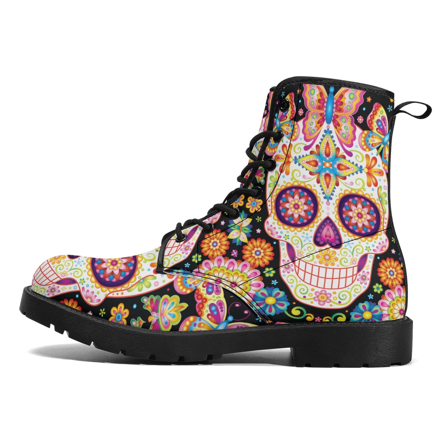 Sugar skull boots for men women, Dia de los muertos candy skull women boots skeleton leather boots, sugar skulls men leather boots shoes