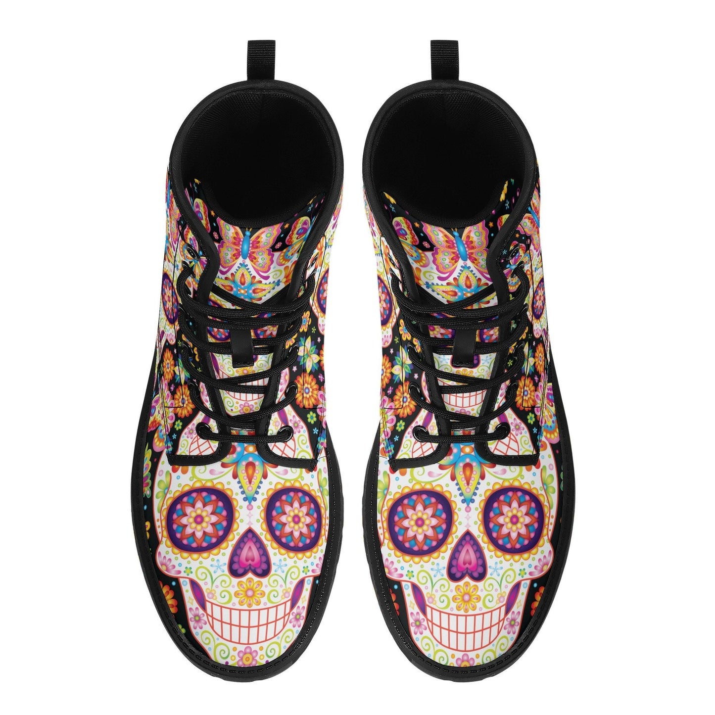 Sugar skull boots for men women, Dia de los muertos candy skull women boots skeleton leather boots, sugar skulls men leather boots shoes