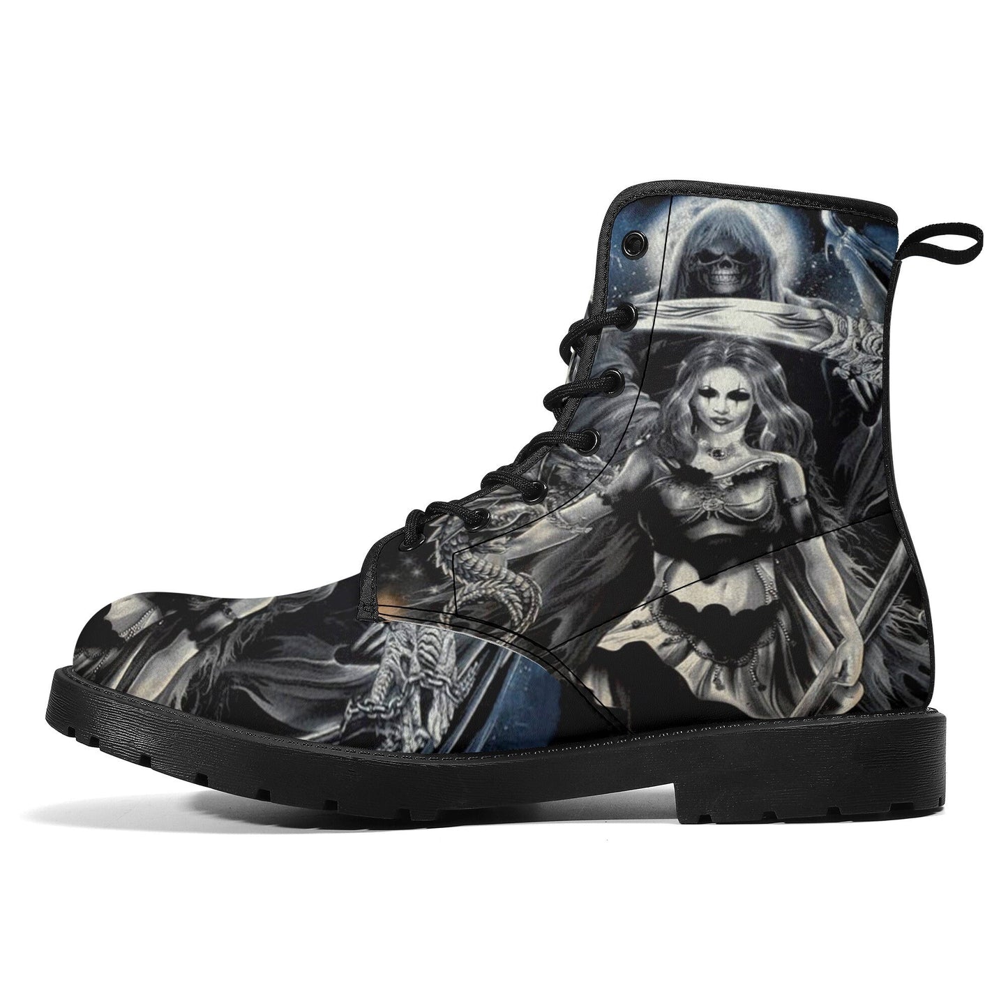 Grim reaper skull girl boots for men women shoes, Gothic skull boots for men women, skeleton men boots, Halloween motorcyle leather boots
