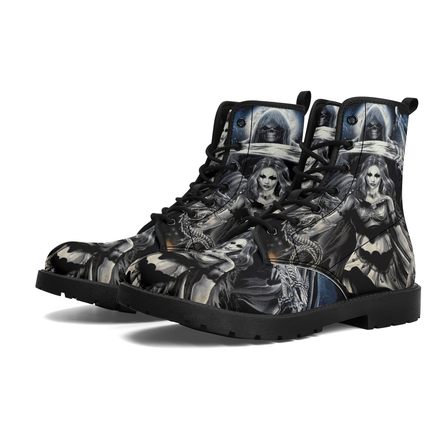 Grim reaper skull girl boots for men women shoes, Gothic skull boots for men women, skeleton men boots, Halloween motorcyle leather boots