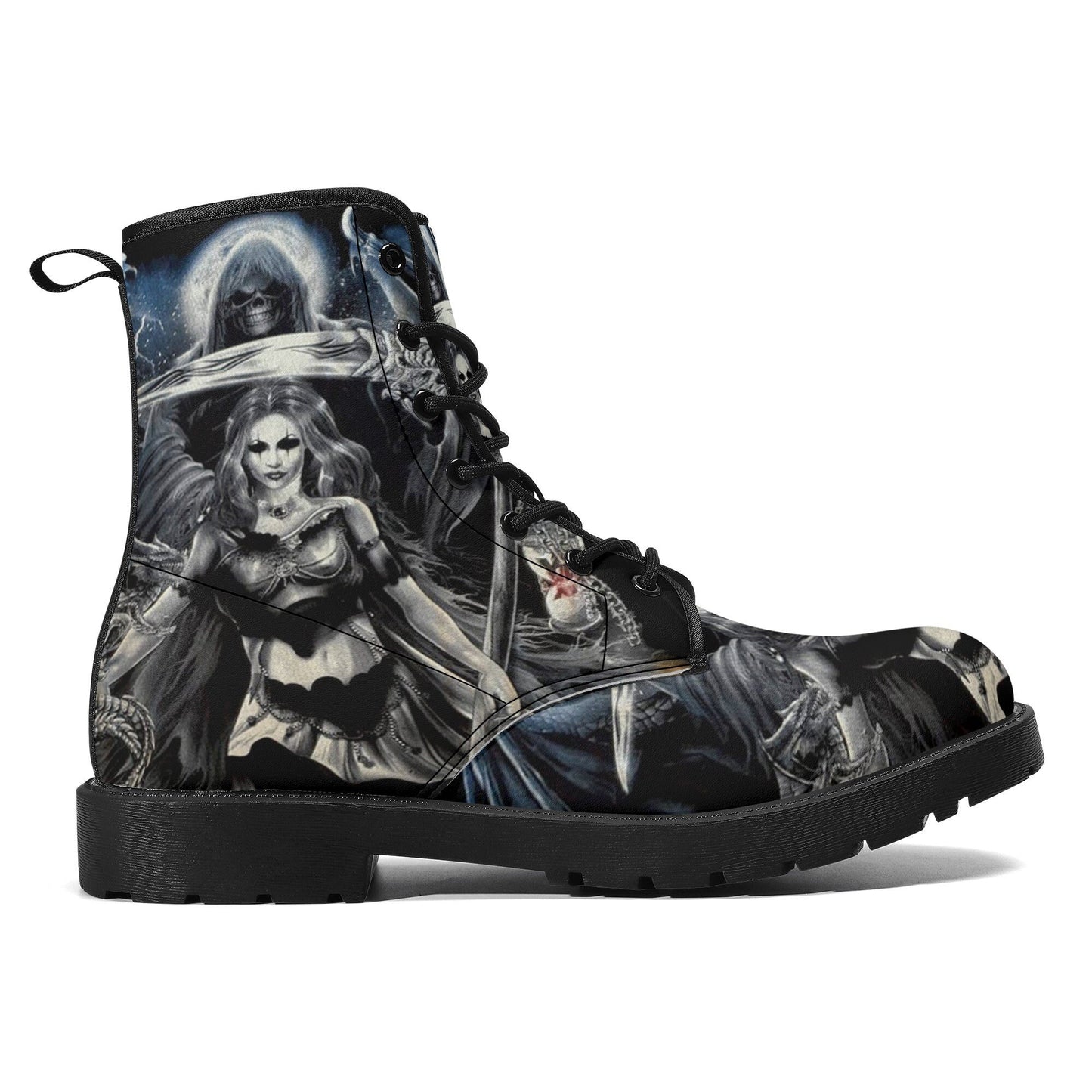 Grim reaper skull girl boots for men women shoes, Gothic skull boots for men women, skeleton men boots, Halloween motorcyle leather boots