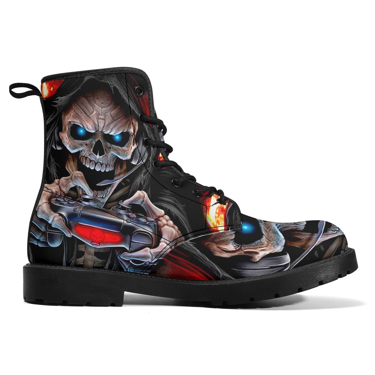 Game never die skull boots for men women shoes, Gaming skull boots for men women, skeleton men boots, Halloween Christmas evil leather boots