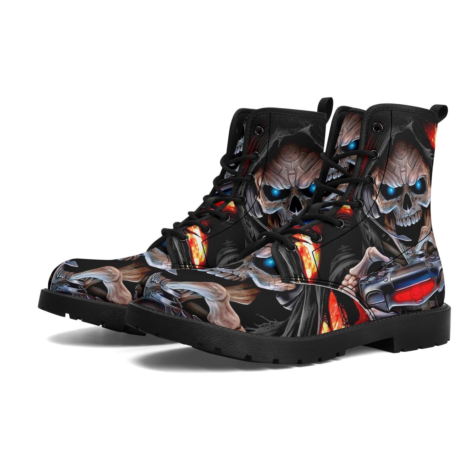 Game never die skull boots for men women shoes, Gaming skull boots for men women, skeleton men boots, Halloween Christmas evil leather boots