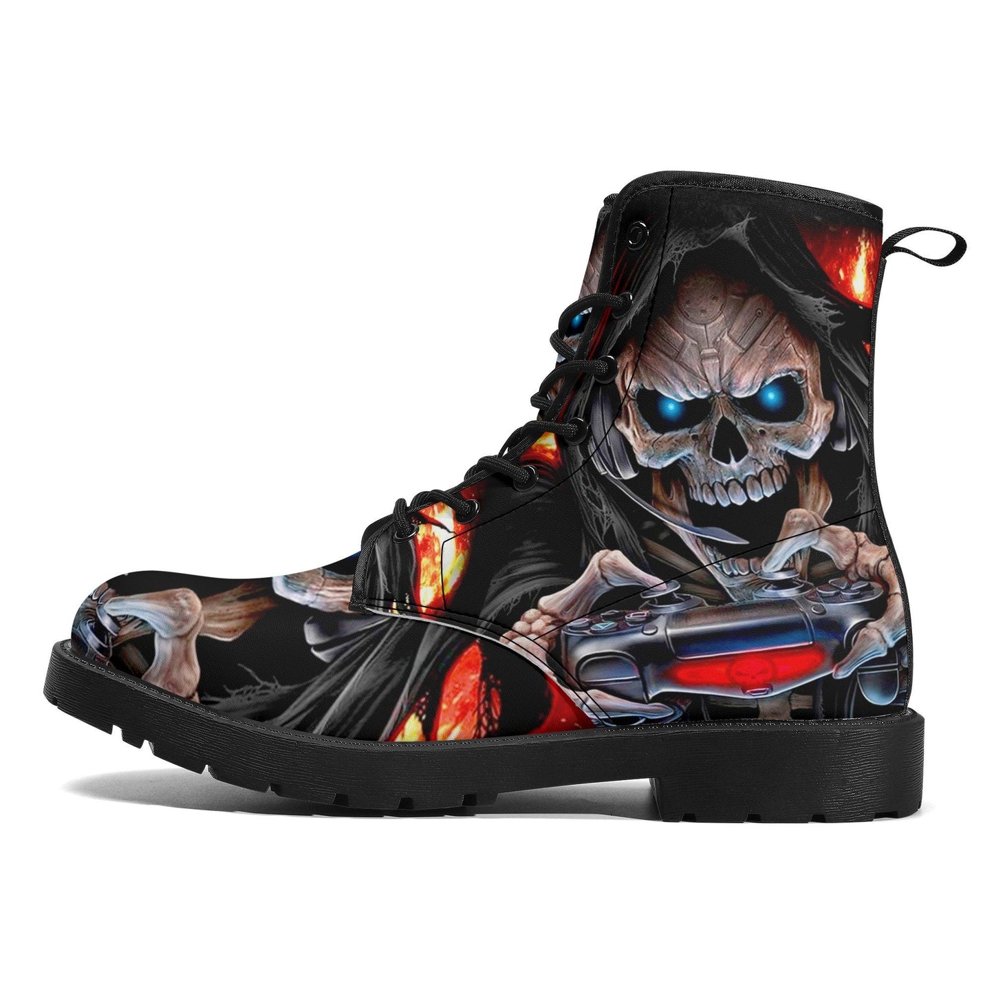 Game never die skull boots for men women shoes, Gaming skull boots for men women, skeleton men boots, Halloween Christmas evil leather boots