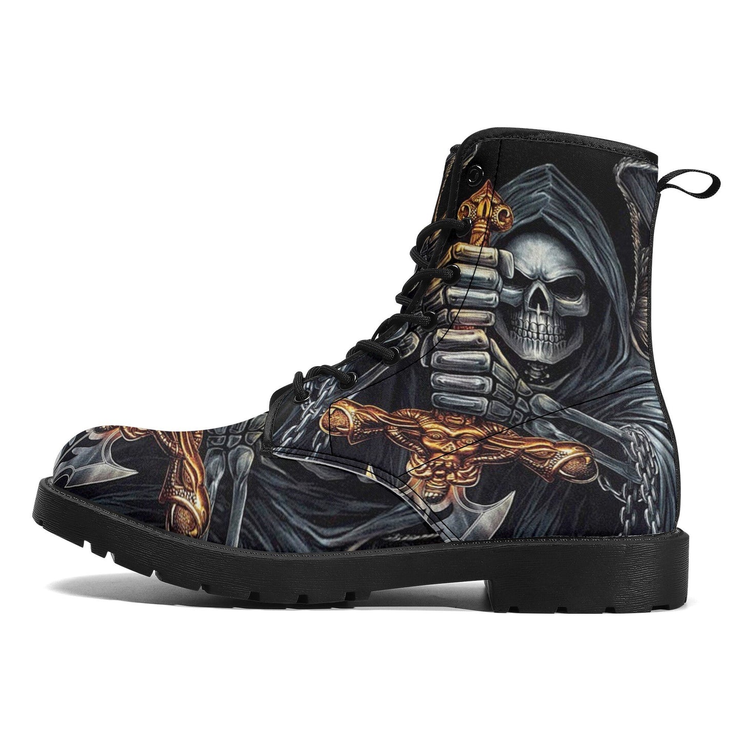 Grim reaper skull sword boots for men women shoes, Gothic skull boots for men women, skeleton men boots, Halloween Christmas leather boots
