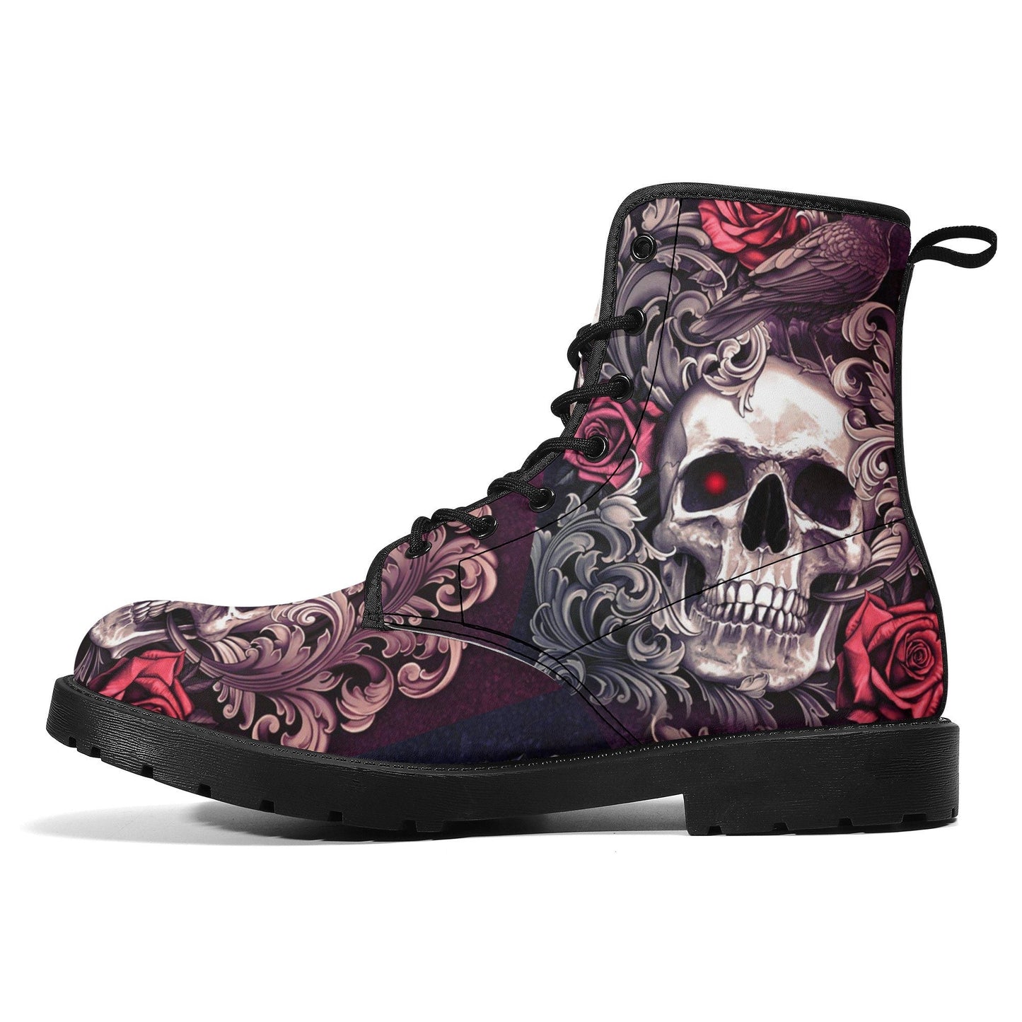 Floral skull boots Streetwear shoes, Gothic punisher skull boots for men women, skeleton men boots, Halloween Christmas skull leather boots