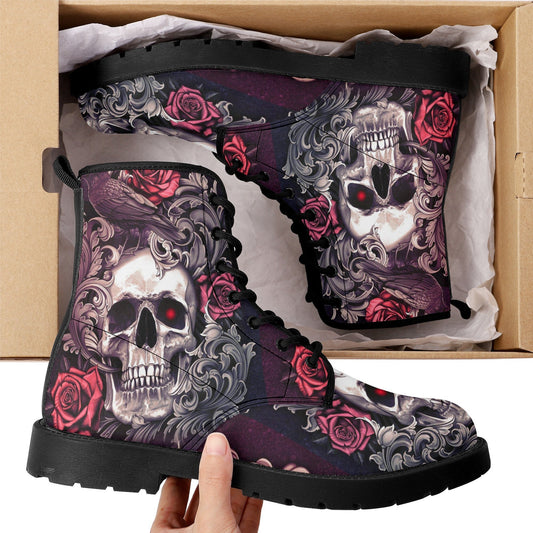 Floral skull boots Streetwear shoes, Gothic punisher skull boots for men women, skeleton men boots, Halloween Christmas skull leather boots
