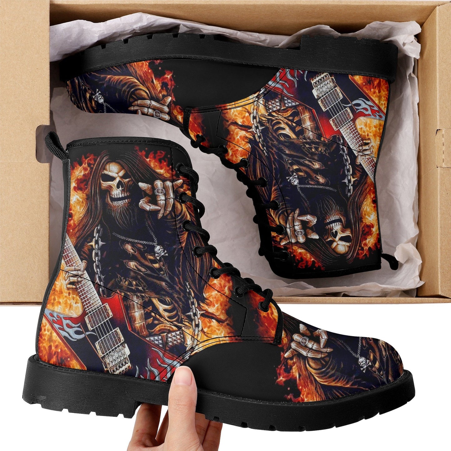 Guitarist skull boots, skeleton shoes, Gothic guitar skull boots for men women, skeleton men boots, Halloween Christmas skull leather boots