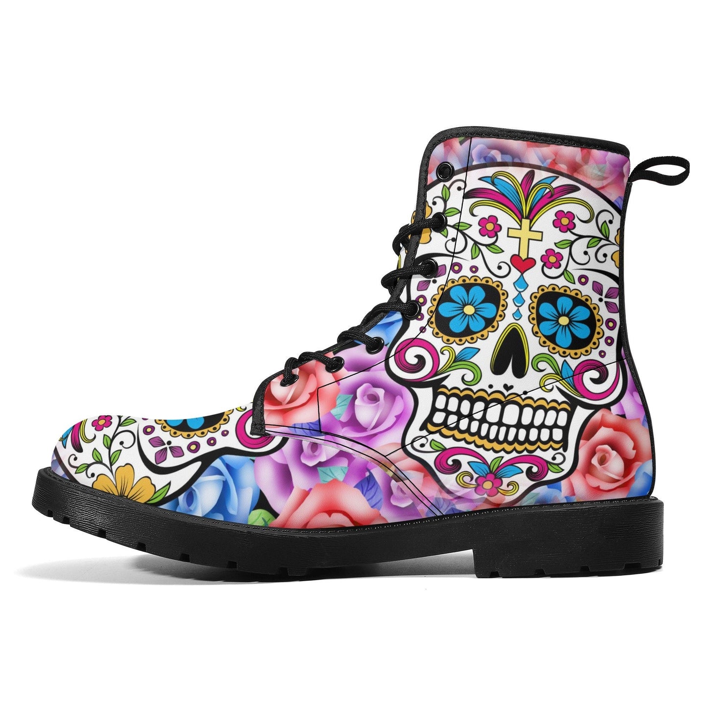 Dia de los muertos leather boots, sugar skull boots for men women, skull women's boots candy skull women's boots Mexican skull leather boots