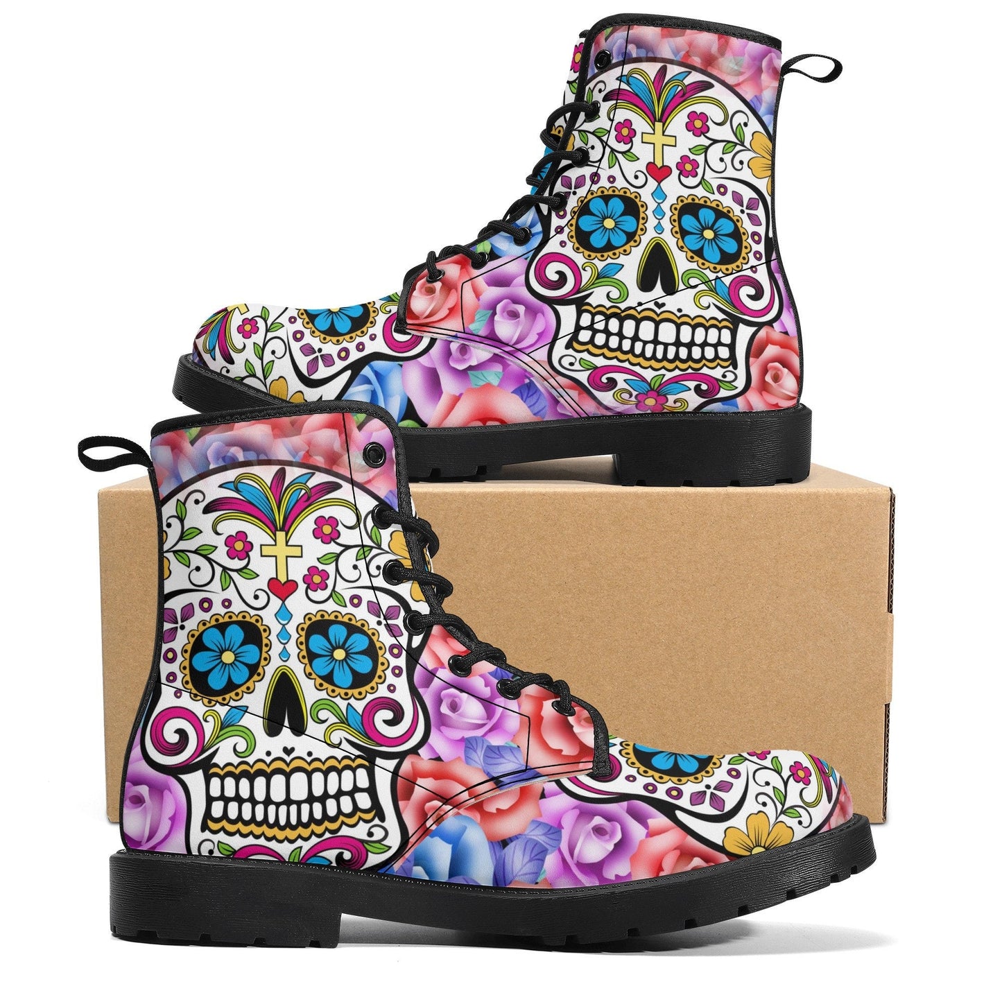 Dia de los muertos leather boots, sugar skull boots for men women, skull women's boots candy skull women's boots Mexican skull leather boots