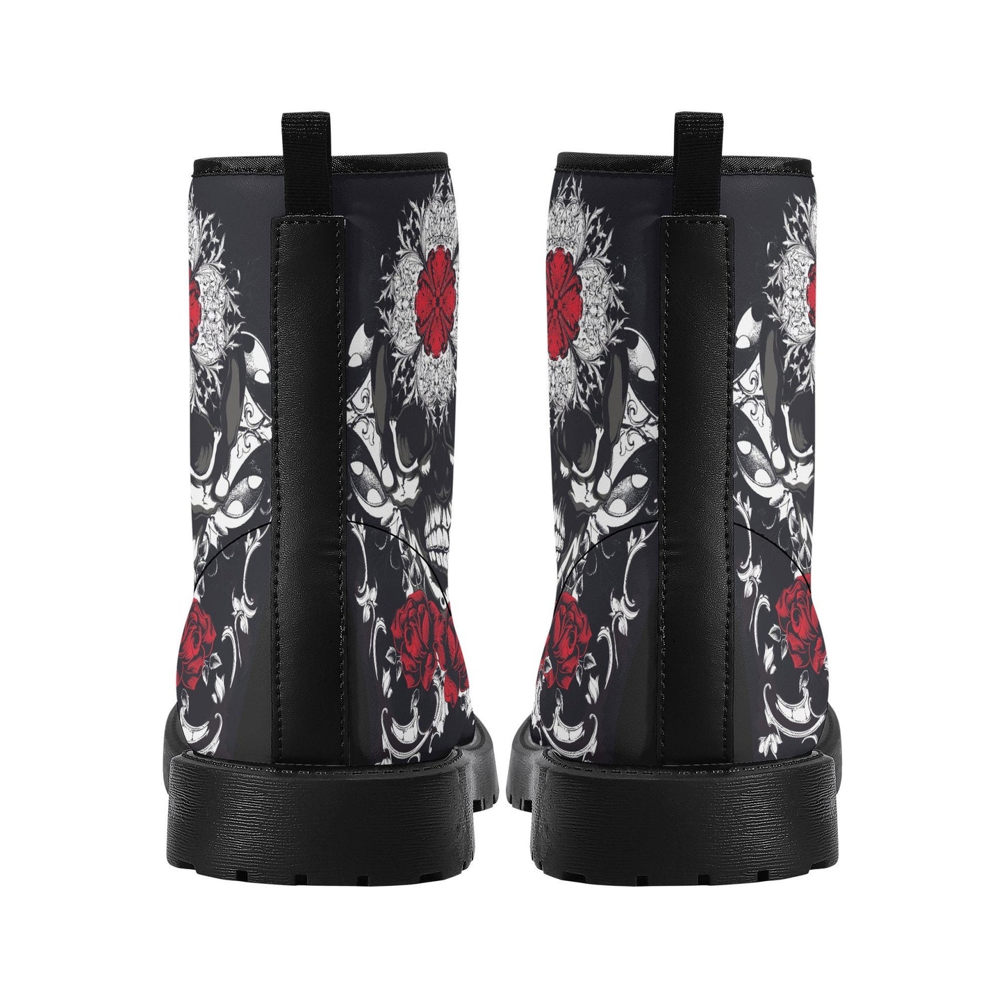 Floral skull leather boots,  rose skull boots for men women, Halloween skull women's boots, skeleton boots, grim reaper skull leather boots