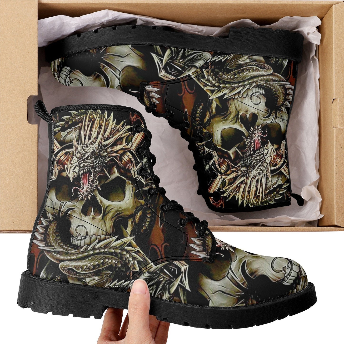 Dragon skull girl boots for men women shoes, Reaper skull boots for men women, Christmas men boots, Halloween Punisher skull leather boots