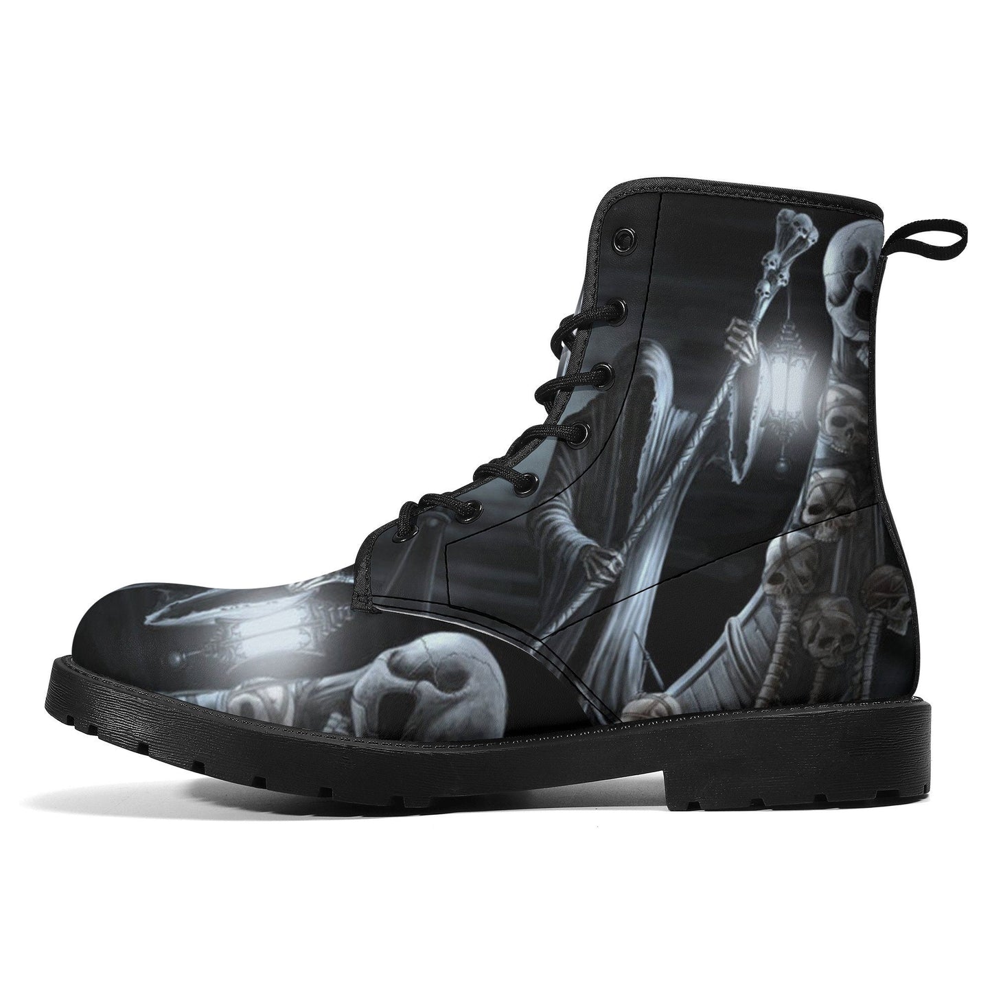 Grim reaper skull goth boots for men women shoes, Gothic skeleton boots for men women, Halloween men boots, Biker skull reaper leather boots