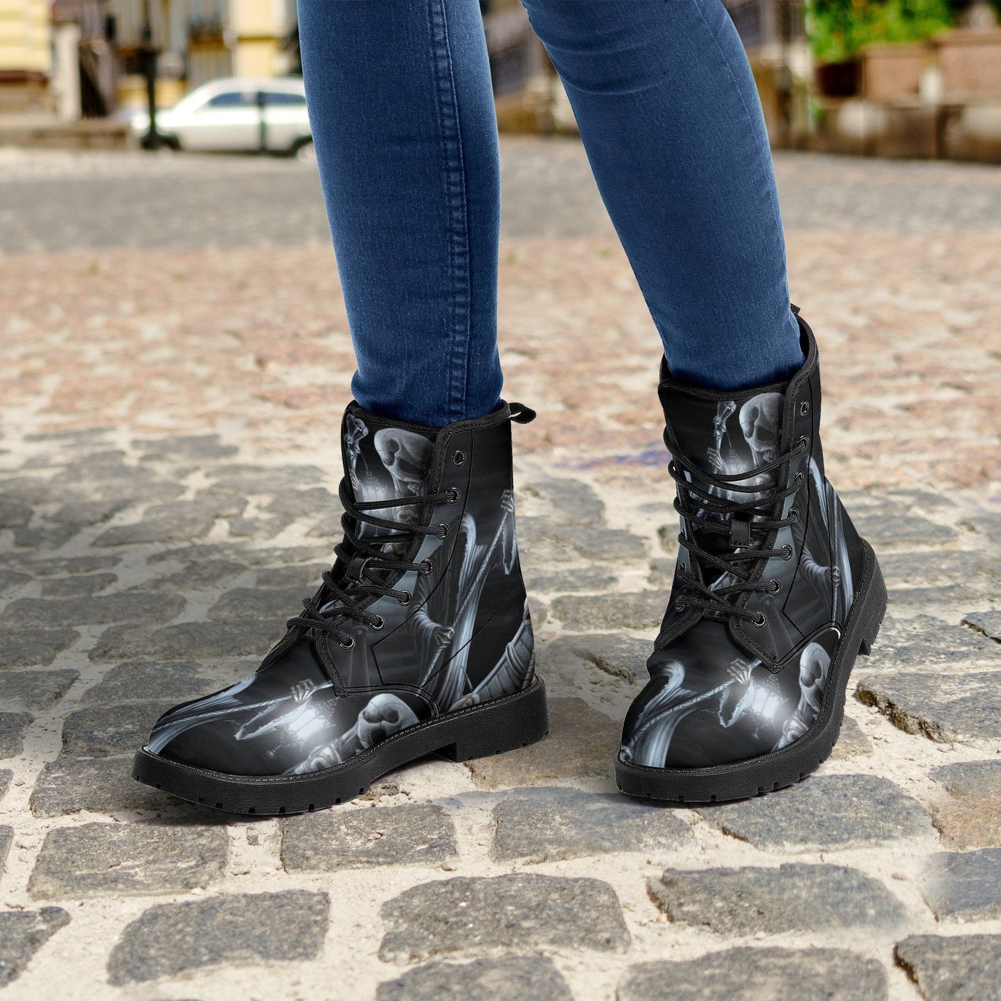 Grim reaper skull goth boots for men women shoes, Gothic skeleton boots for men women, Halloween men boots, Biker skull reaper leather boots