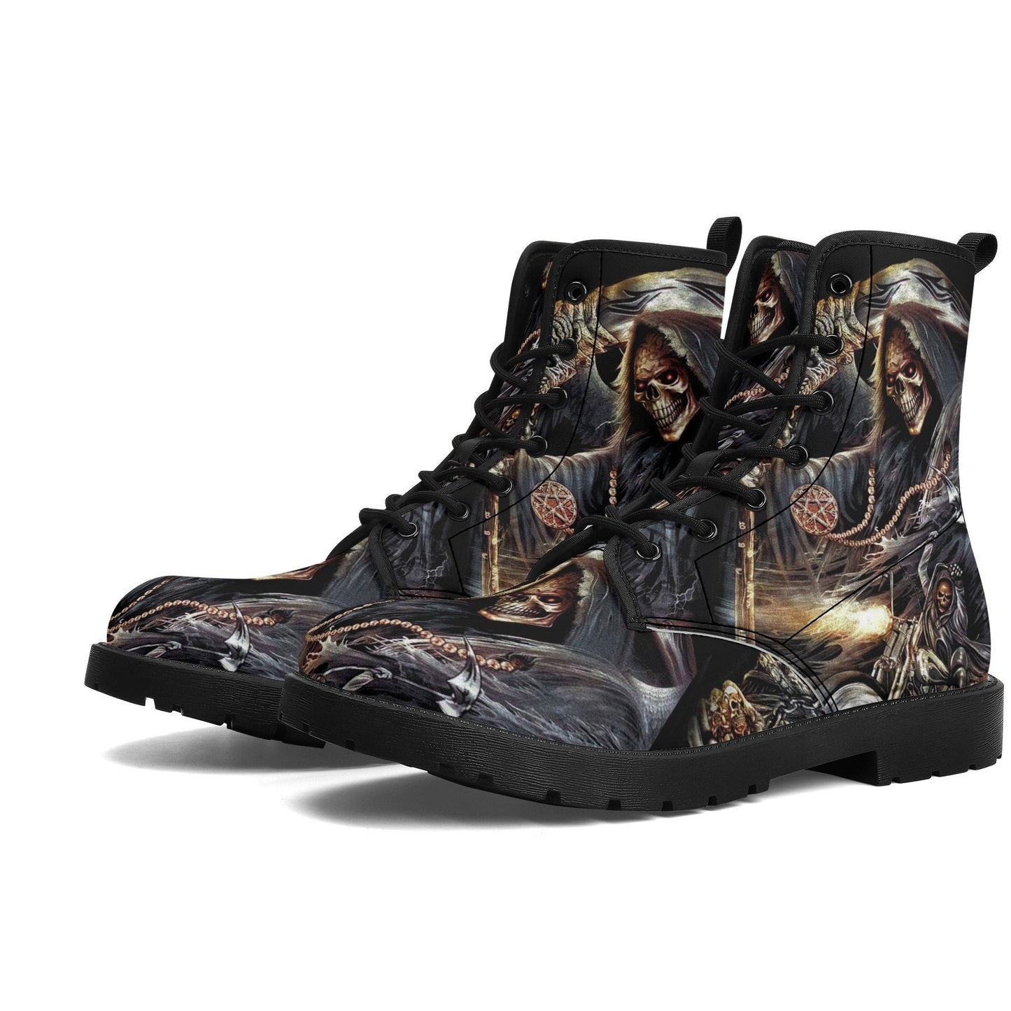 Grim reaper skull horror boots for men women shoes, Gothic skeleton boots for men, Nightmare before Christmas Spooky Halloween leather boots