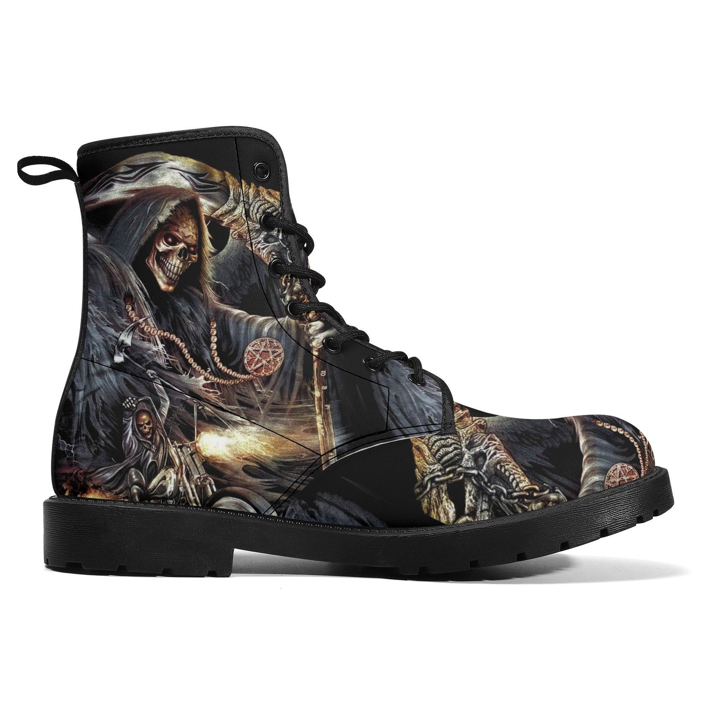Grim reaper skull horror boots for men women shoes, Gothic skeleton boots for men, Nightmare before Christmas Spooky Halloween leather boots