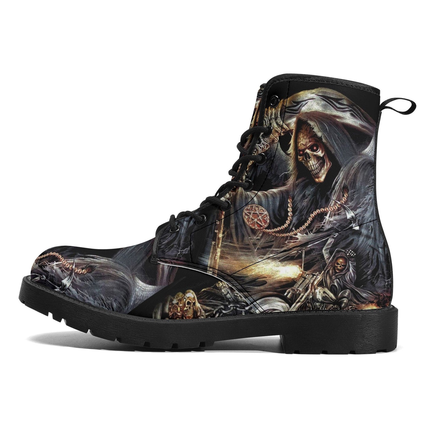 Grim reaper skull horror boots for men women shoes, Gothic skeleton boots for men, Nightmare before Christmas Spooky Halloween leather boots