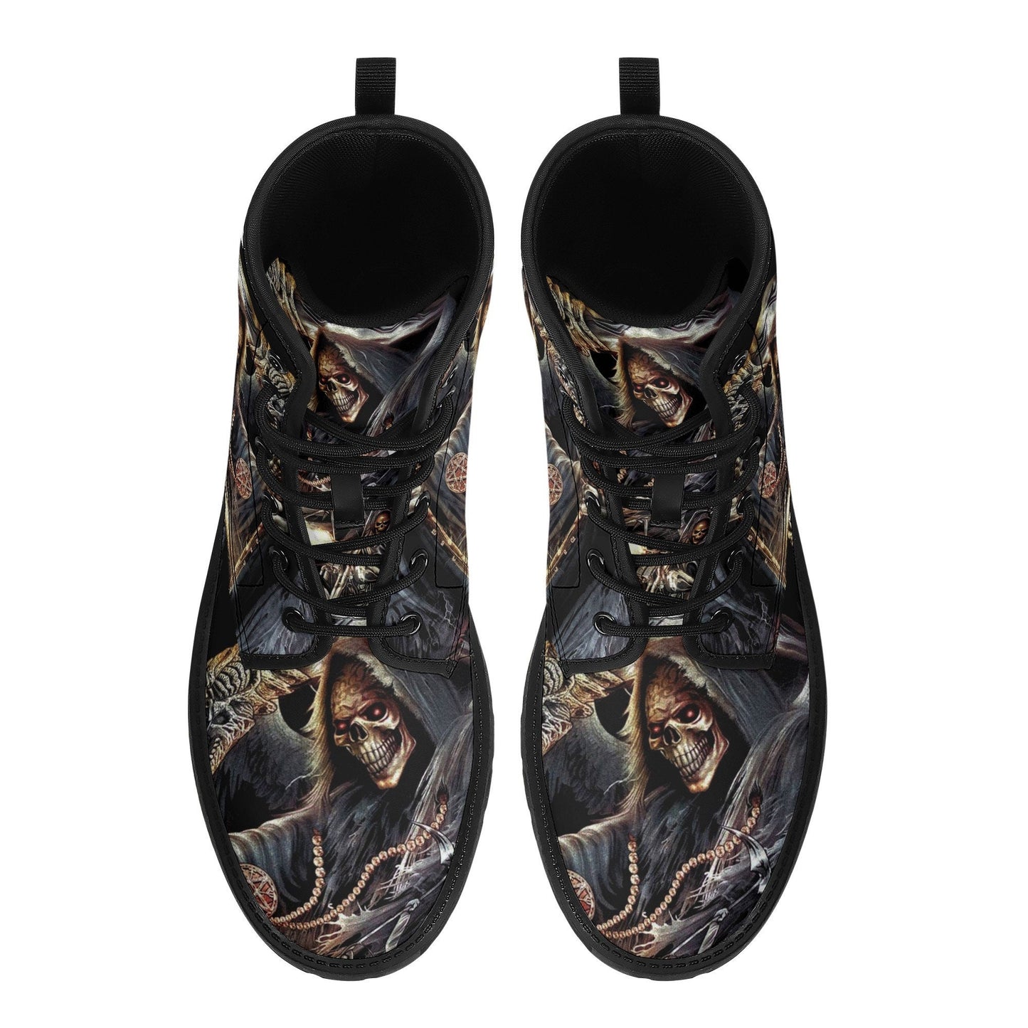 Grim reaper skull horror boots for men women shoes, Gothic skeleton boots for men, Nightmare before Christmas Spooky Halloween leather boots