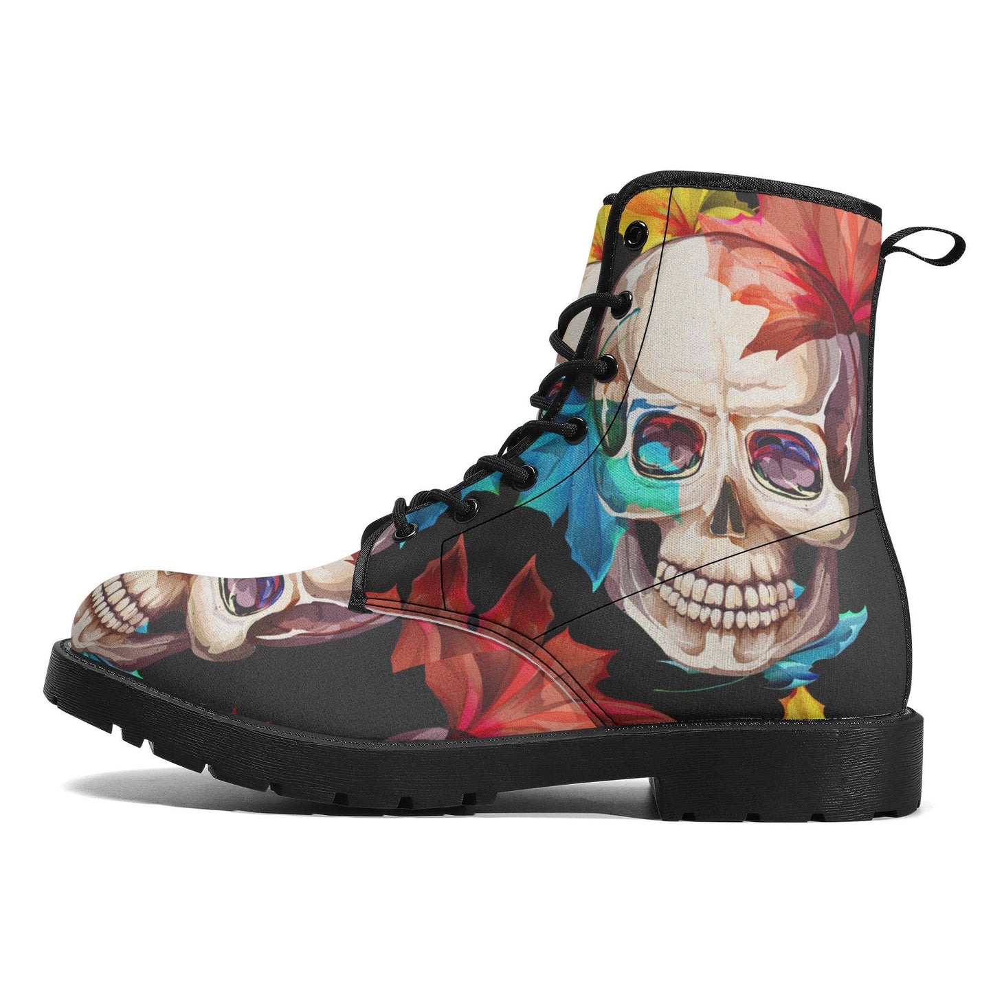 Floral skull skull boots for men women shoes, Flower skeleton boots for men, Skull  Christmas Halloween leather boots for men, Reaper boots