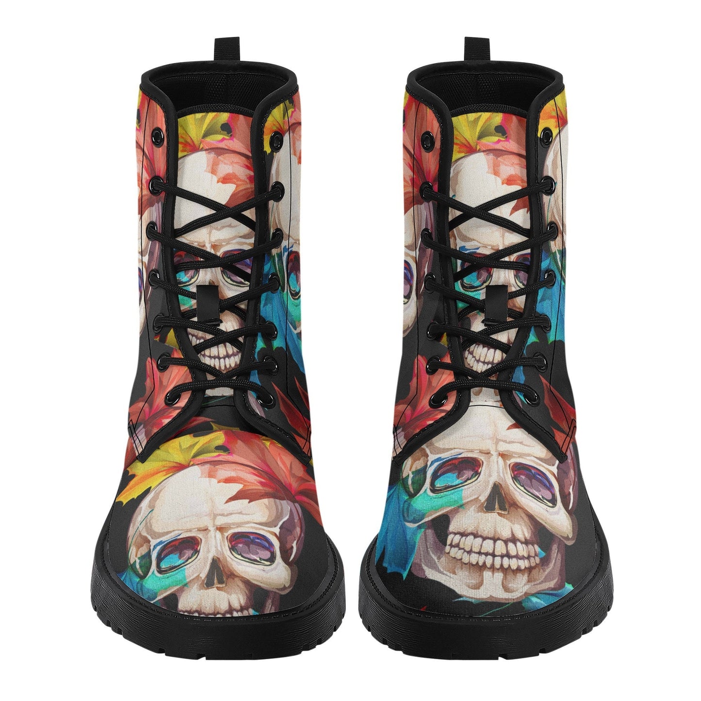Floral skull skull boots for men women shoes, Flower skeleton boots for men, Skull  Christmas Halloween leather boots for men, Reaper boots