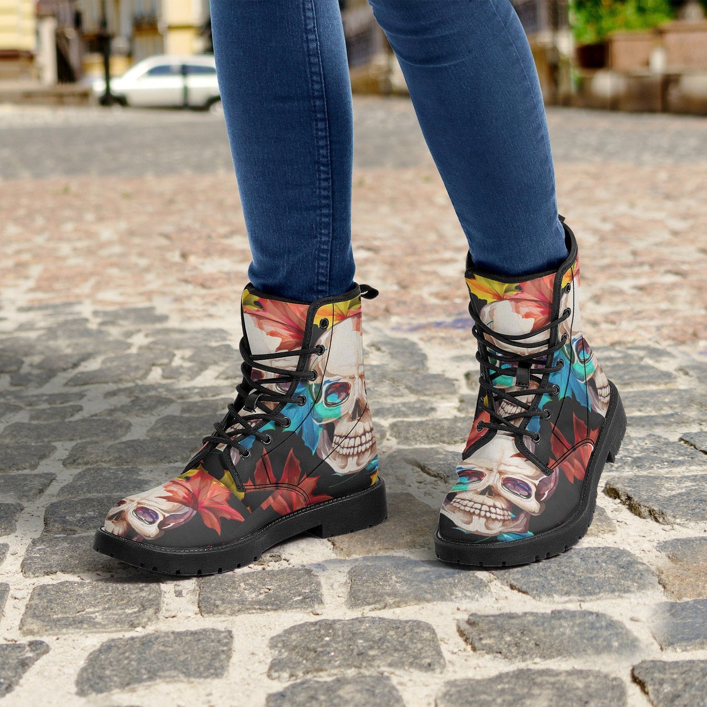 Floral skull skull boots for men women shoes, Flower skeleton boots for men, Skull  Christmas Halloween leather boots for men, Reaper boots