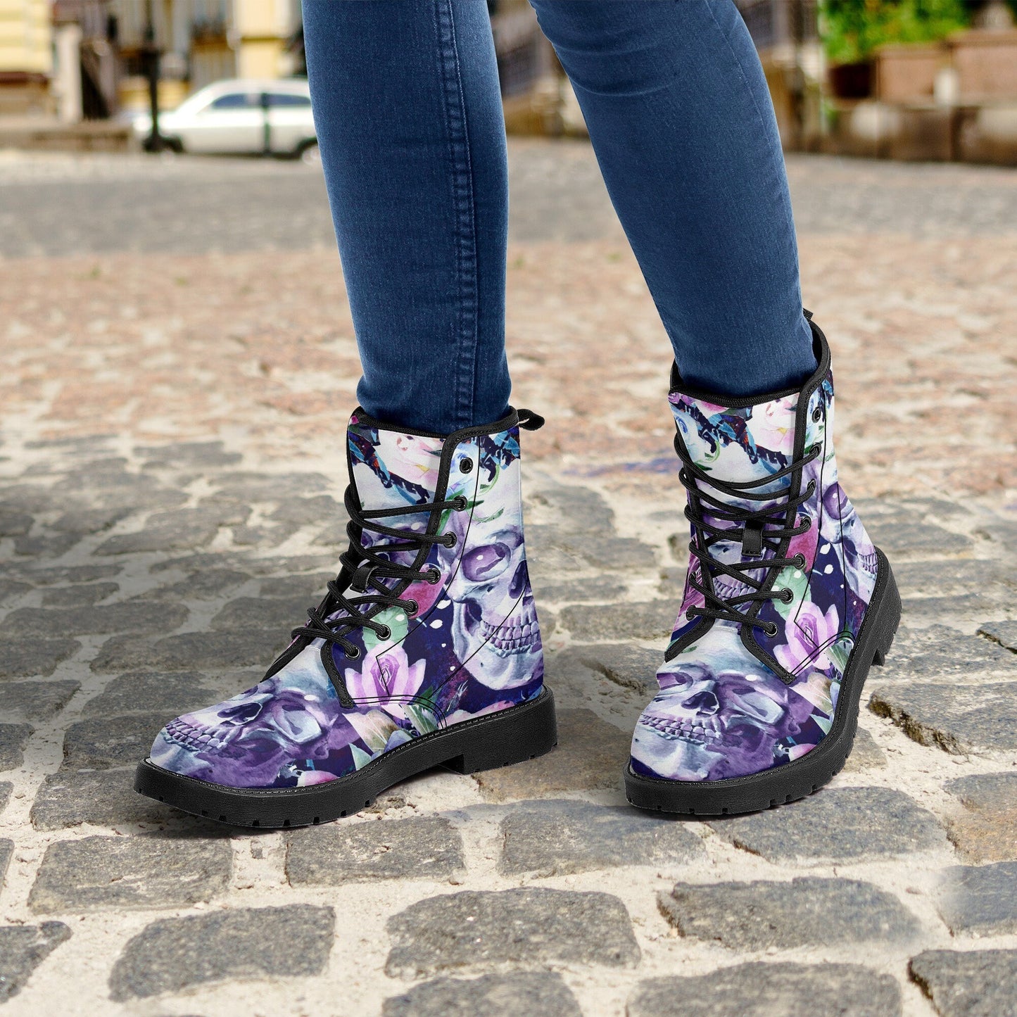 Floral skull skull boots for men women shoes, Flower skeleton boots for men, Skull  Christmas Halloween leather boots for men, Reaper boots