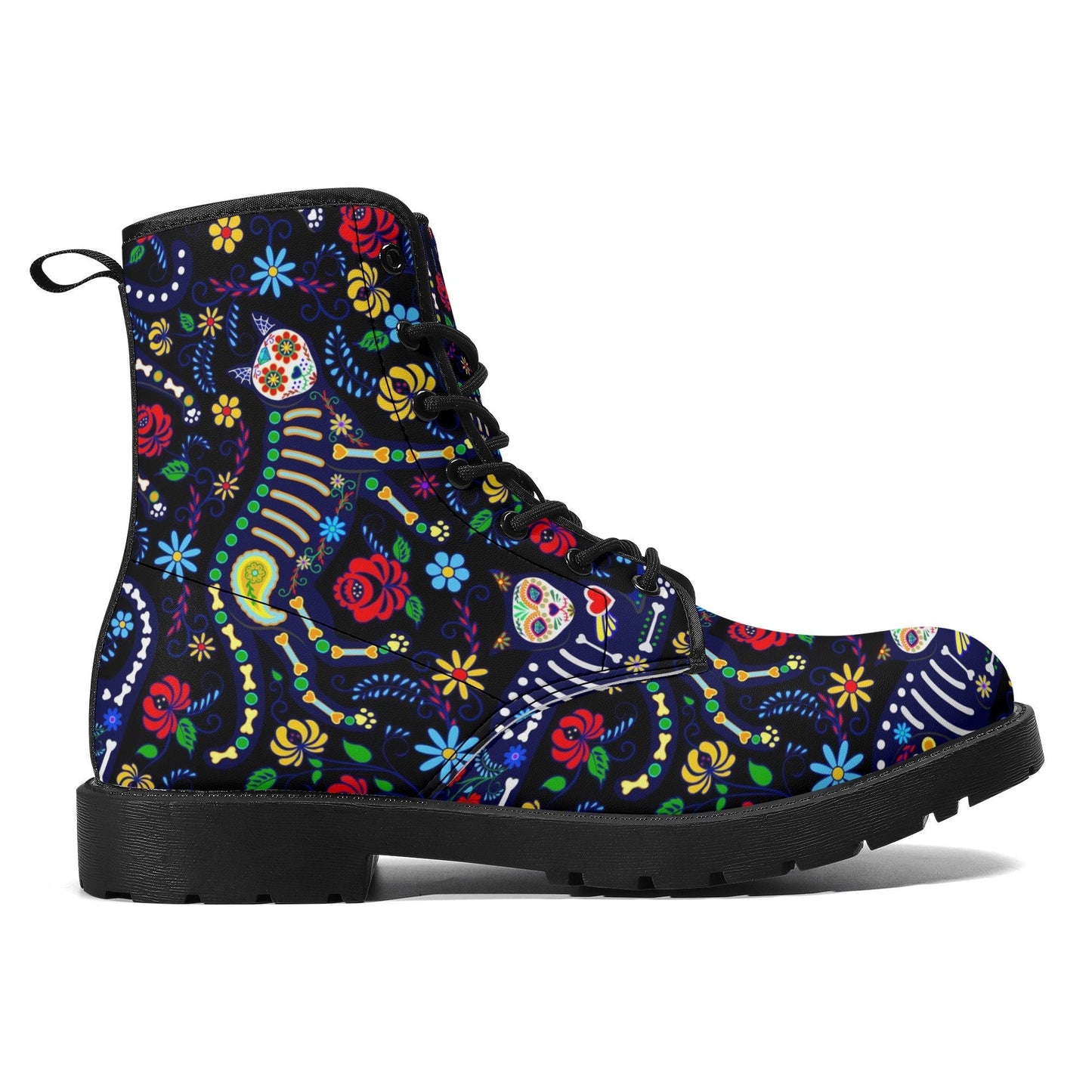 Day of the dead cat leather boots, sugar skull cat boots for men women, skull women's boots, Candy skull men's boots Mexican leather boots