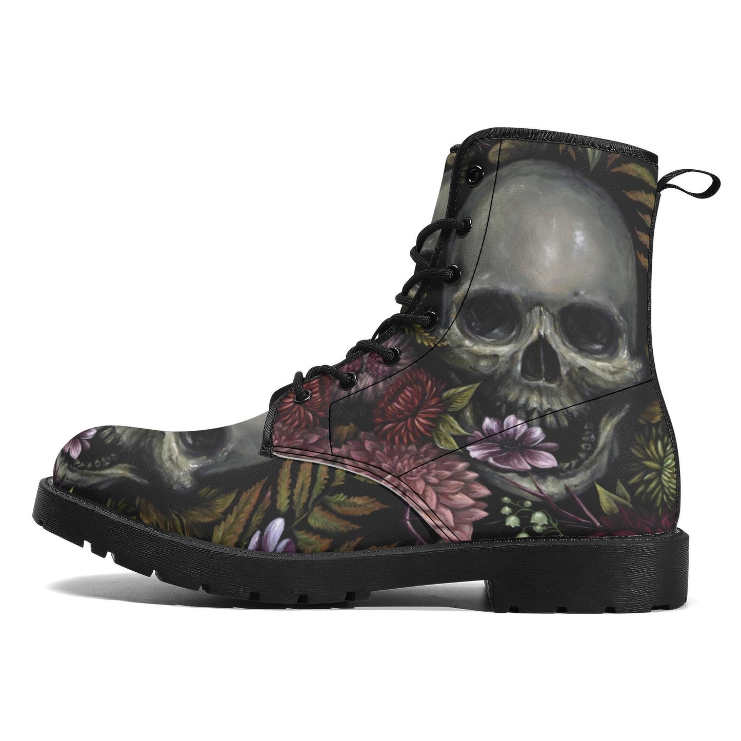 Flower skull boots for men women, Floral punisher skull gothic women boots skeleton boots, Halloween reaper leather boots shoes streetwear
