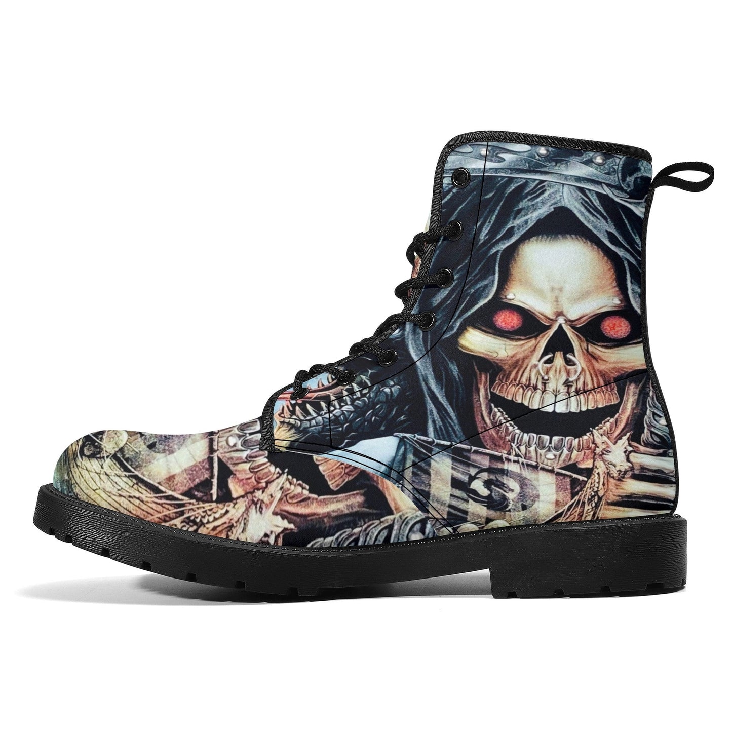 Gothic skull boots for men women, Death punisher skull gothic women boots skeleton boots, Halloween reaper leather boots shoes streetwear