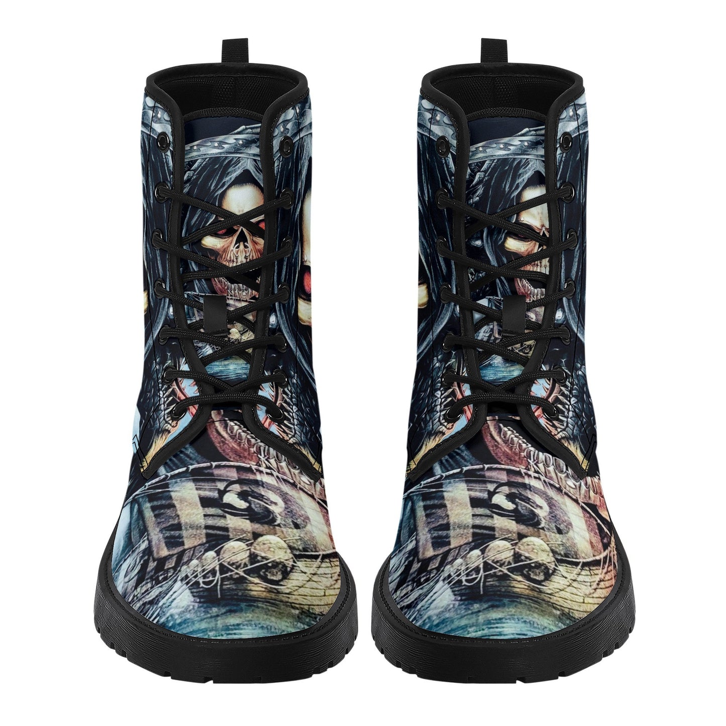 Gothic skull boots for men women, Death punisher skull gothic women boots skeleton boots, Halloween reaper leather boots shoes streetwear