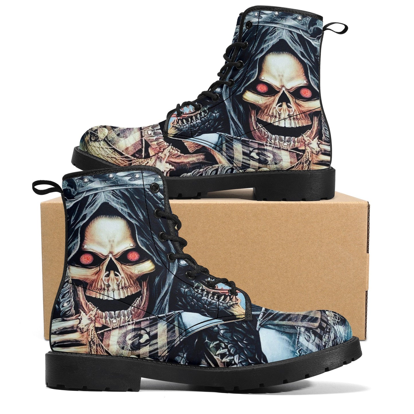 Gothic skull boots for men women, Death punisher skull gothic women boots skeleton boots, Halloween reaper leather boots shoes streetwear