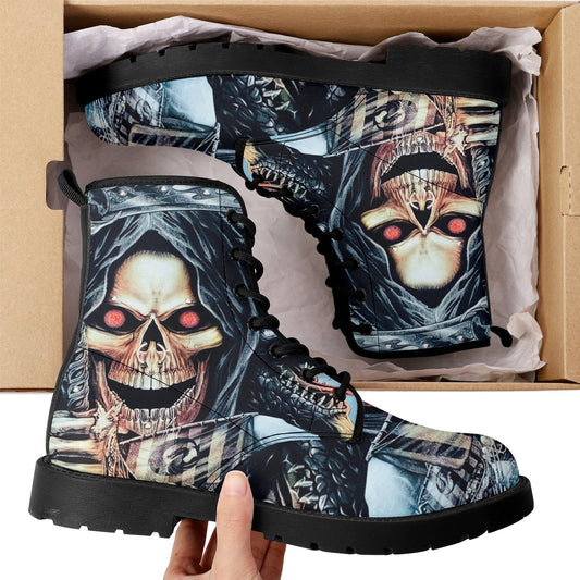 Gothic skull boots for men women, Death punisher skull gothic women boots skeleton boots, Halloween reaper leather boots shoes streetwear