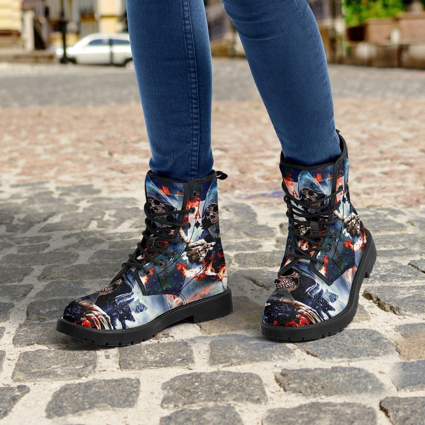 Gothic grim reaper boots for men women, punisher skull gothic women boots skeleton boots, Halloween Christmas leather streetwear boots shoes
