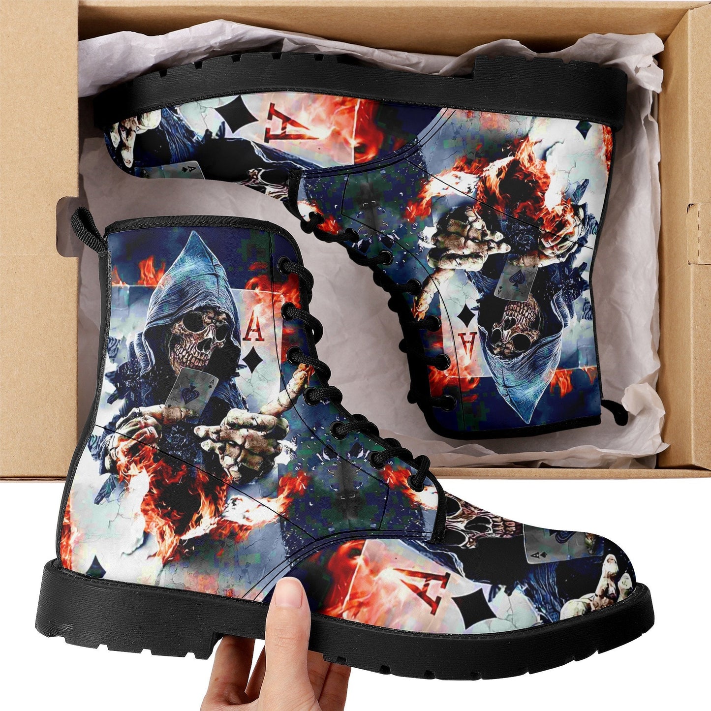 Gothic grim reaper boots for men women, punisher skull gothic women boots skeleton boots, Halloween Christmas leather streetwear boots shoes