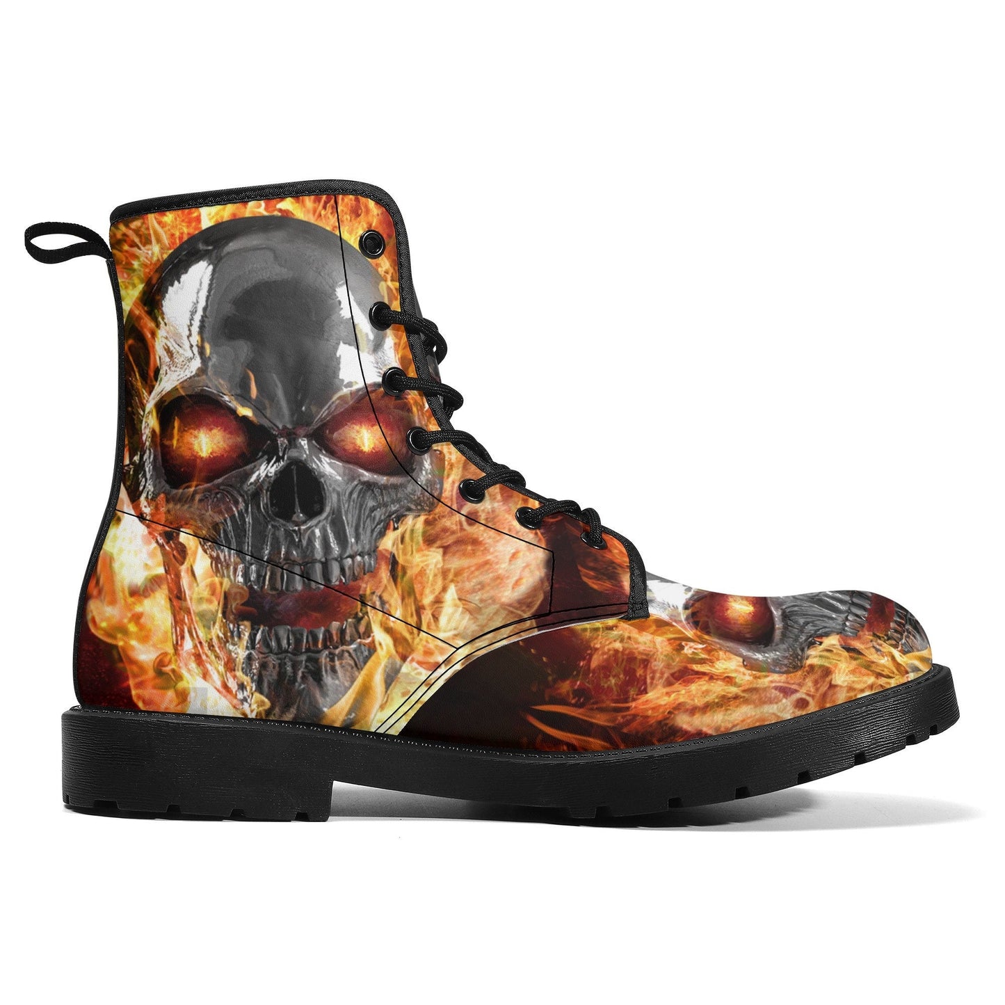 Flame skull grim reaper boots for men women, Flaming skull gothic women boots skeleton boots, Halloween Christmas leather skull boots shoes