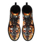 Flame skull grim reaper boots for men women, Flaming skull gothic women boots skeleton boots, Halloween Christmas leather skull boots shoes