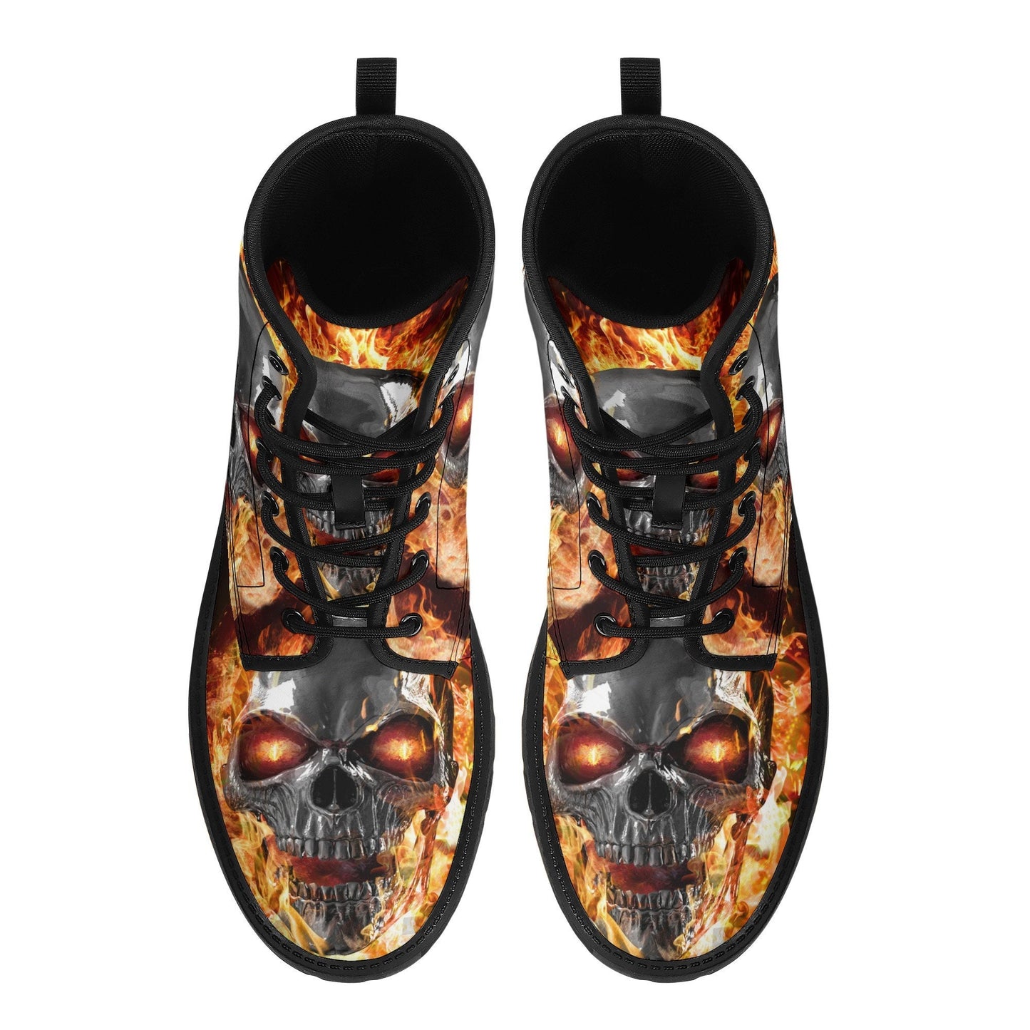 Flame skull grim reaper boots for men women, Flaming skull gothic women boots skeleton boots, Halloween Christmas leather skull boots shoes
