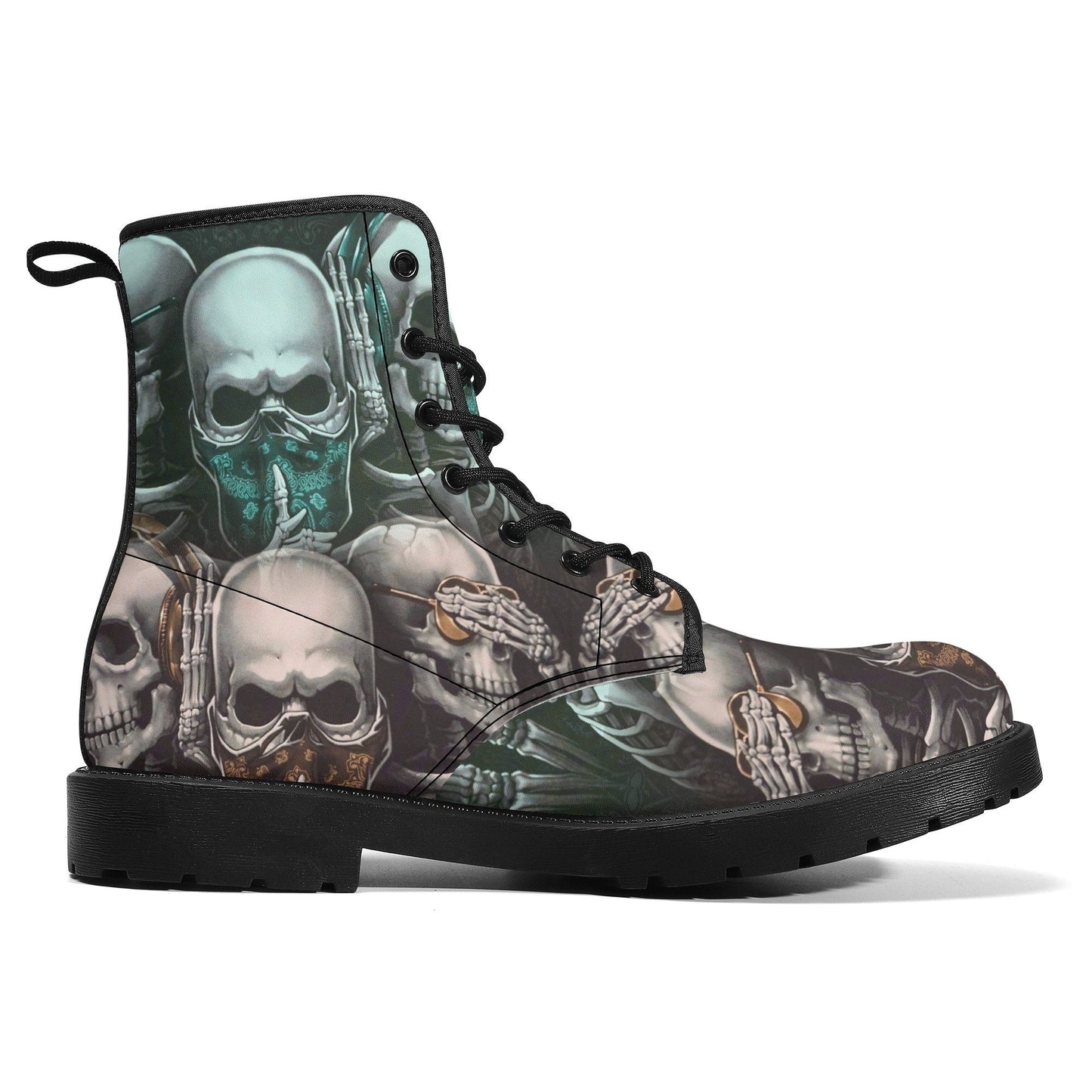 No see no hear no speak skull boots for men women skull gothic men women boots skeleton boots, Halloween Christmas leather skull boots shoes