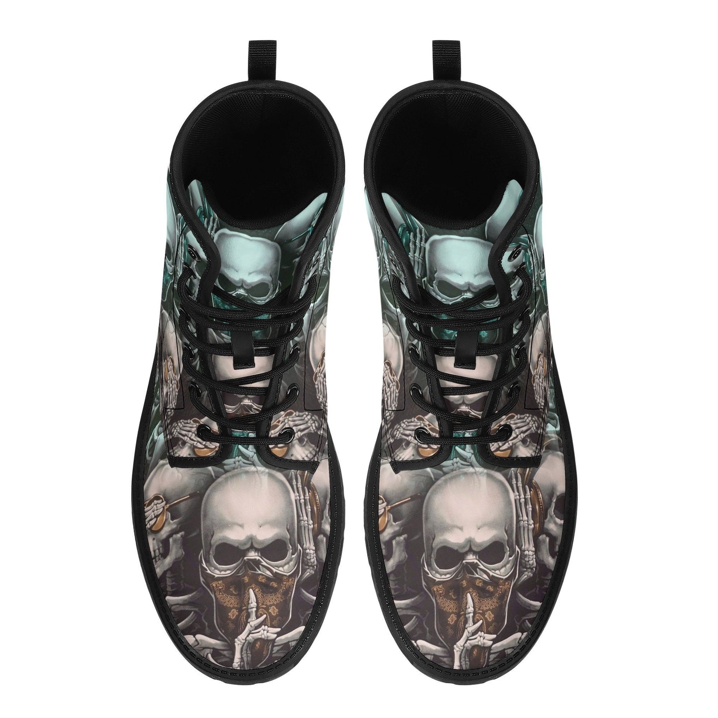 No see no hear no speak skull boots for men women skull gothic men women boots skeleton boots, Halloween Christmas leather skull boots shoes