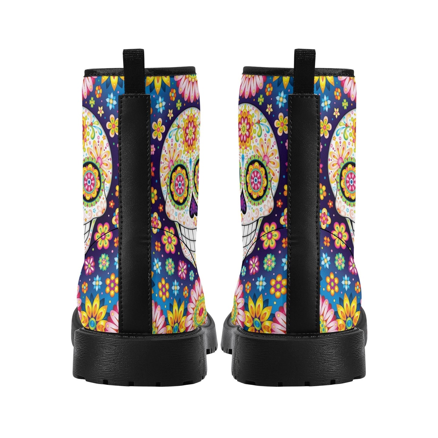 Sugar skull day of the dead leather boots, Candy Mexico skull boots for men women, Dia de los muertos skull boots shoes, Floral skull boots