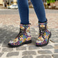 Sugar skull day of the dead leather boots, Candy Mexico skull boots for men women, Dia de los muertos skull boots shoes, Floral skull boots