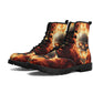 Flaming skull grim reaper boots for men women, Fire skull gothic women boots skeleton boots, Halloween Christmas leather skull boots shoes