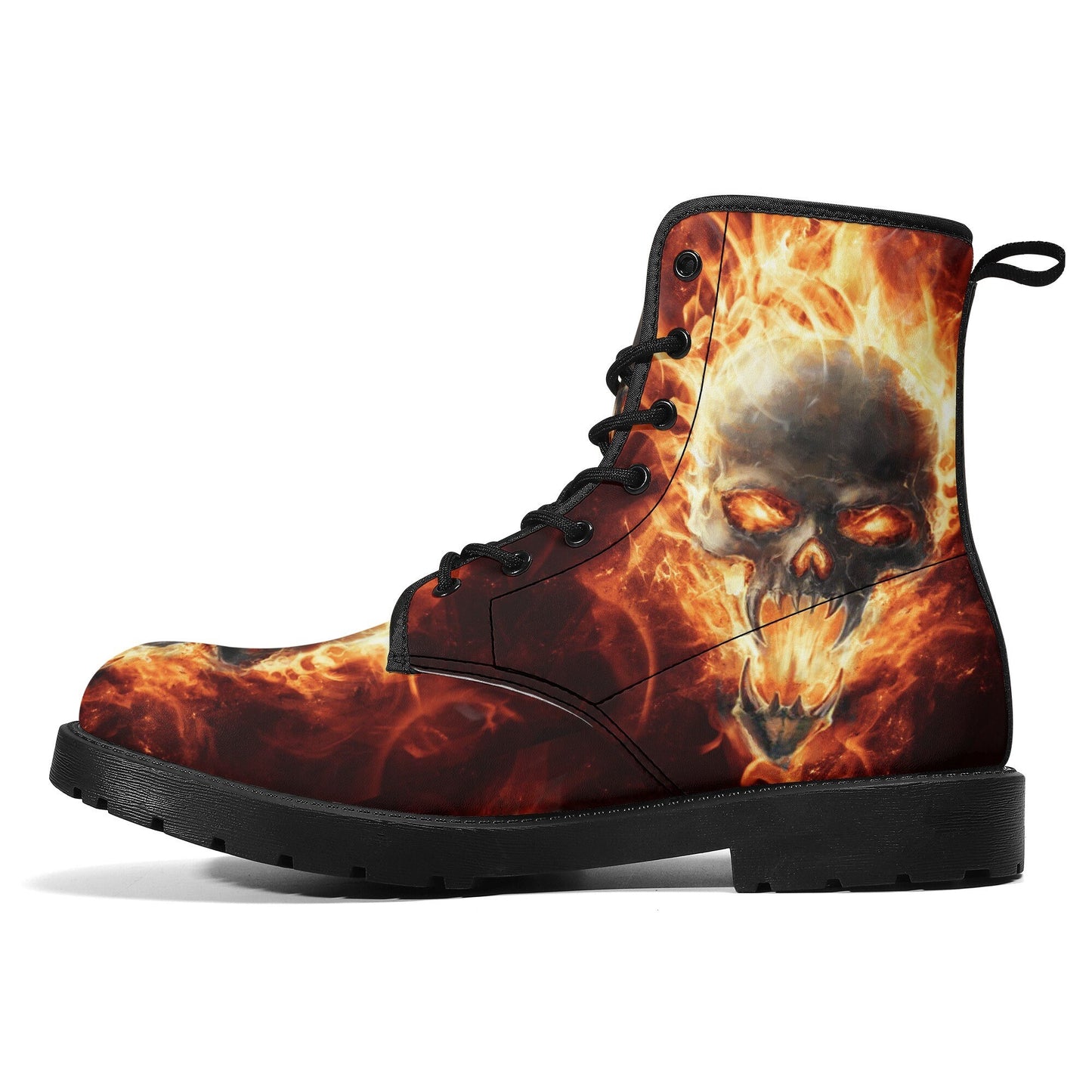 Flaming skull grim reaper boots for men women, Fire skull gothic women boots skeleton boots, Halloween Christmas leather skull boots shoes