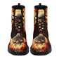 Flaming skull grim reaper boots for men women, Fire skull gothic women boots skeleton boots, Halloween Christmas leather skull boots shoes