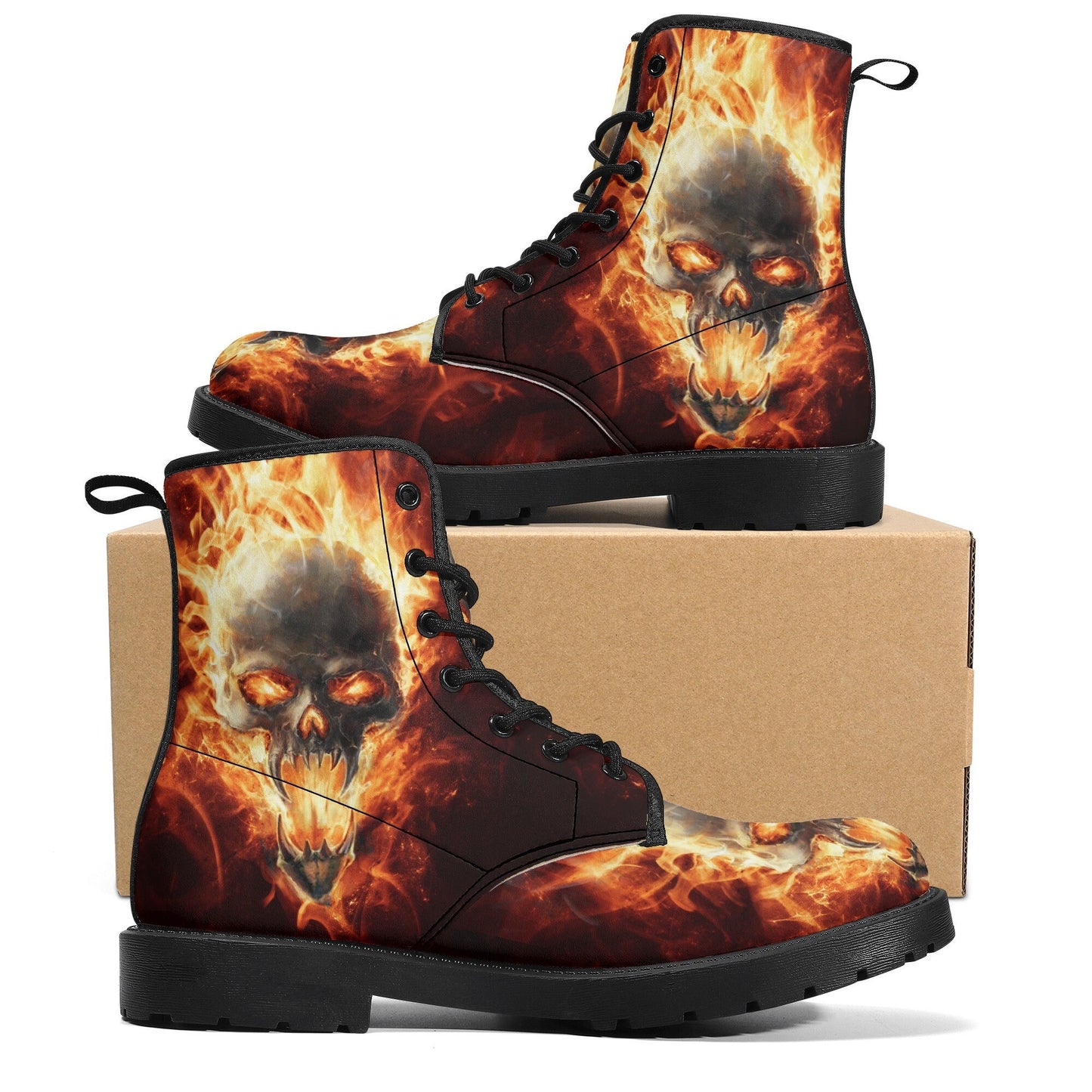 Flaming skull grim reaper boots for men women, Fire skull gothic women boots skeleton boots, Halloween Christmas leather skull boots shoes