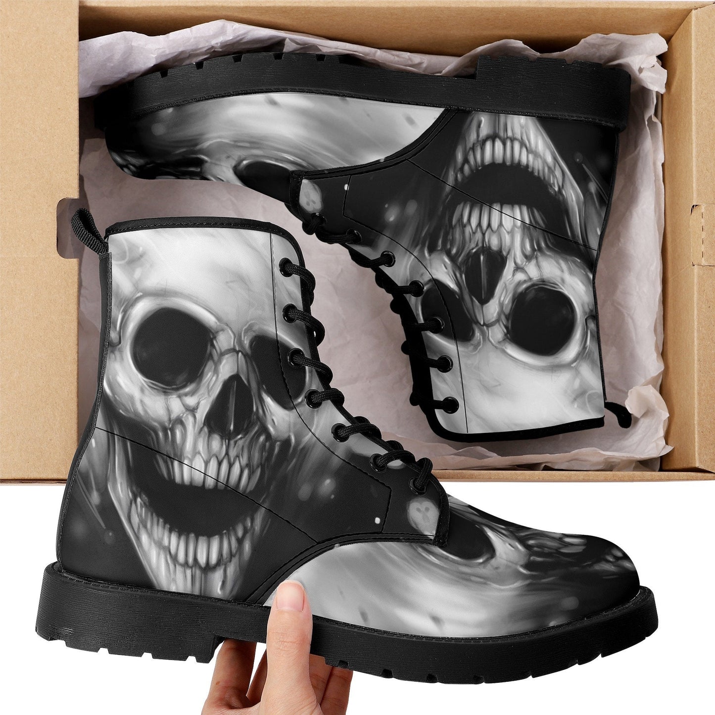 Gothic skull grim reaper boots for men women, Goth skull gothic women boots skeleton boots, Halloween grim reaper leather skull boots shoes