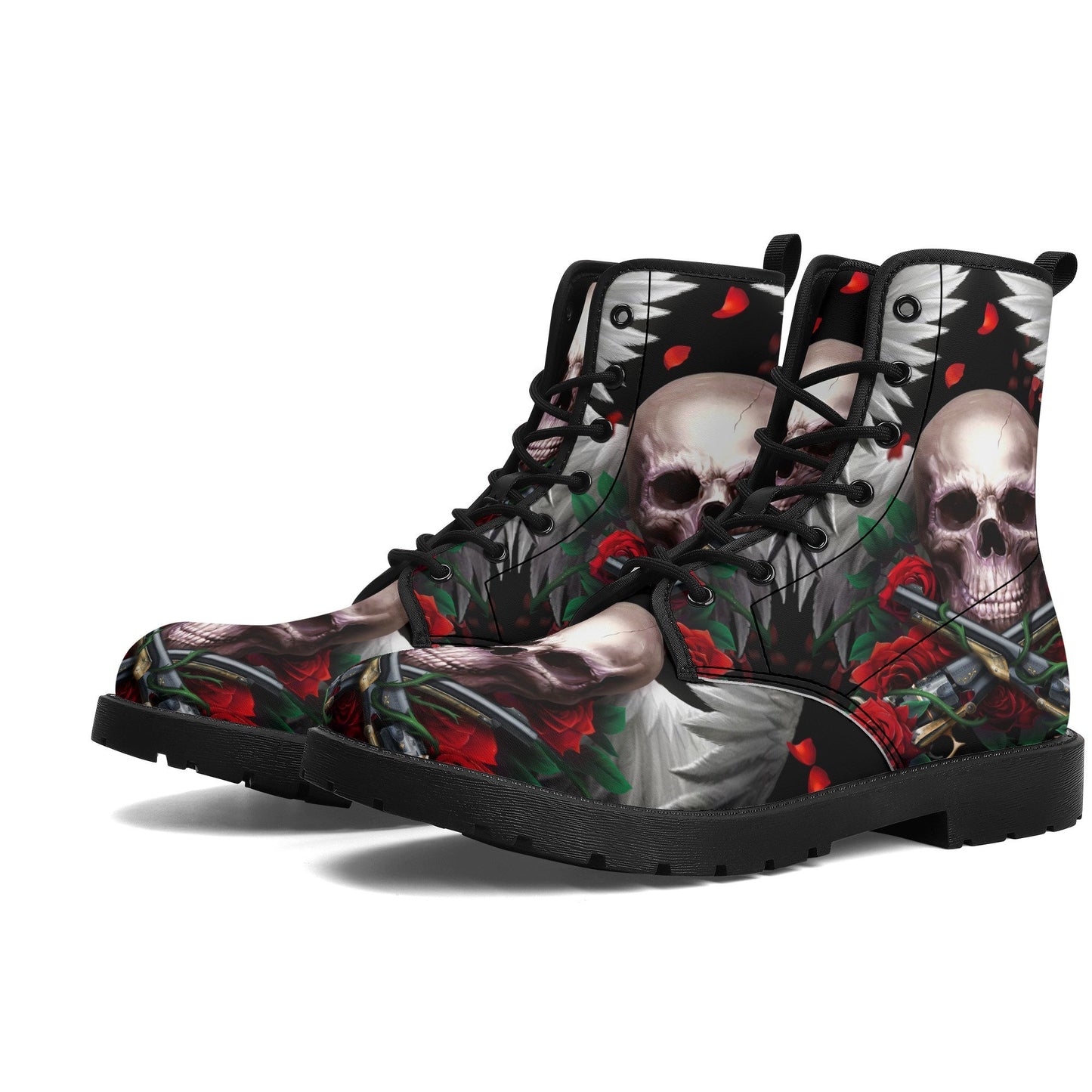 Rose skull grim reaper boots for men women, Floral skull omen boots skeleton boots Horror rose floral grim reaper leather skull boots shoes