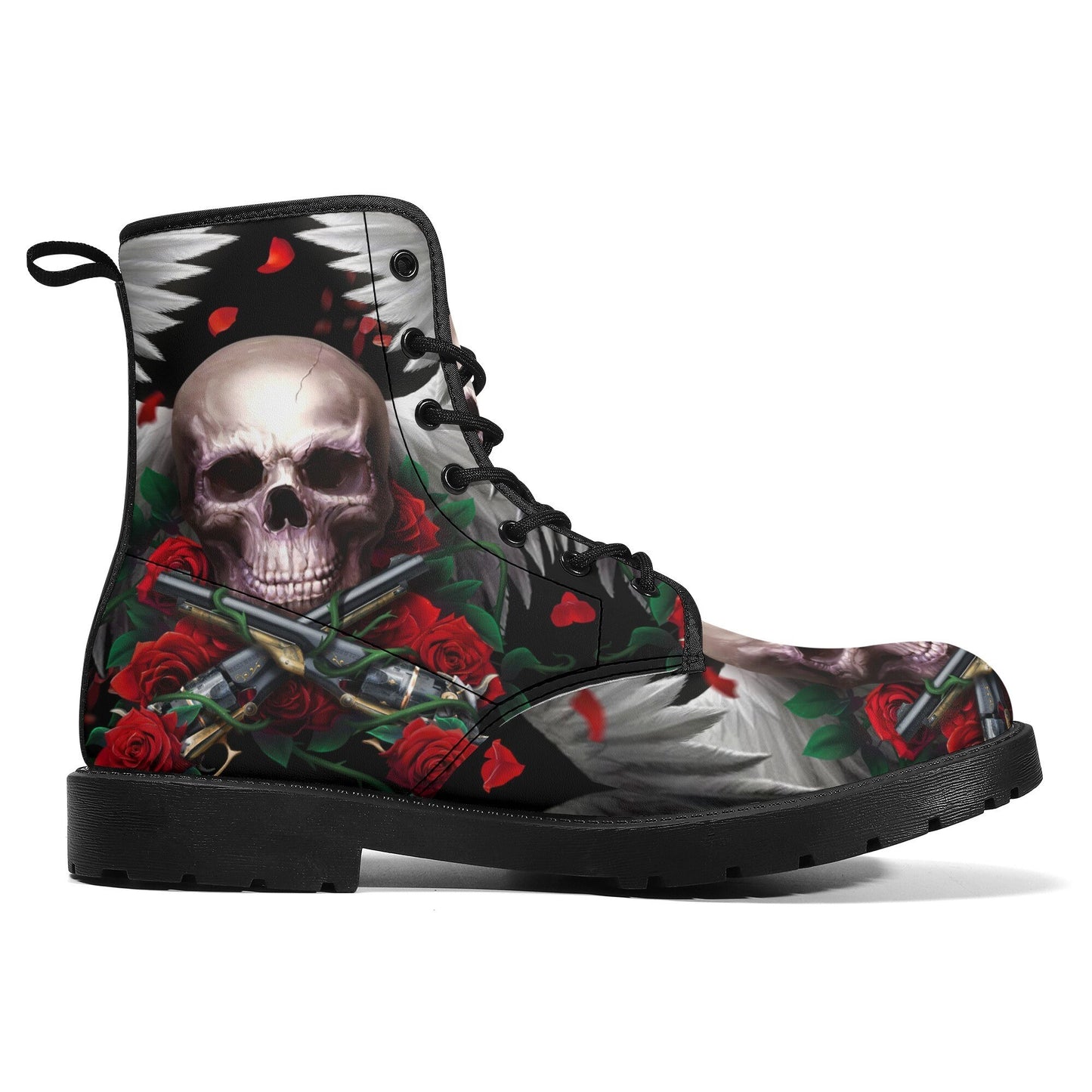 Rose skull grim reaper boots for men women, Floral skull omen boots skeleton boots Horror rose floral grim reaper leather skull boots shoes