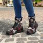 Rose skull grim reaper boots for men women, Floral skull omen boots skeleton boots Horror rose floral grim reaper leather skull boots shoes